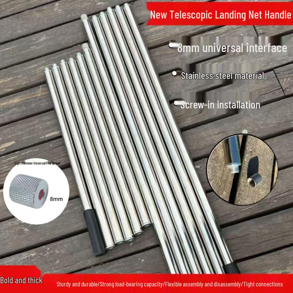 Thickened Anti-Slip Stainless Steel Fishing Net Pole for Catching Big Fish