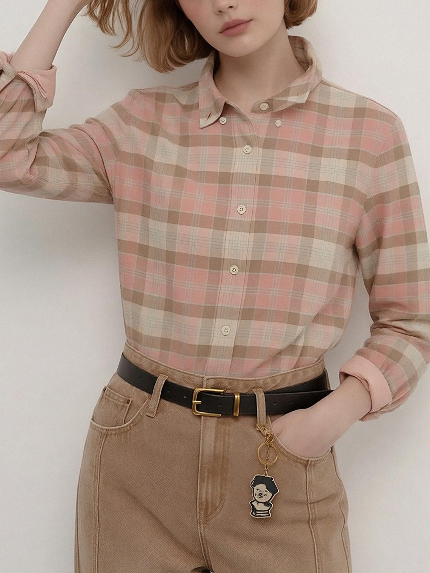 Women s Brushed Thickened Plaid Long Sleeve Shirt, 2026 Spring Collection - British Literary Retro Casual Top M