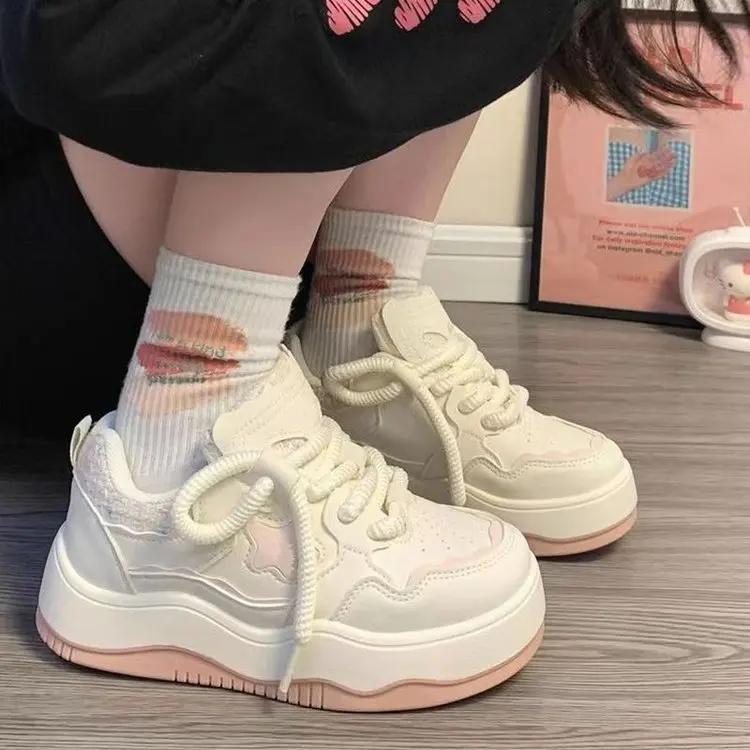 

Fashion Women Platform Sneakers Female Autumn New Fashion Thick Sole Lace Up Sports Shoes Comfortable Casual Ladies Leisure Board Shoes 35 розовый