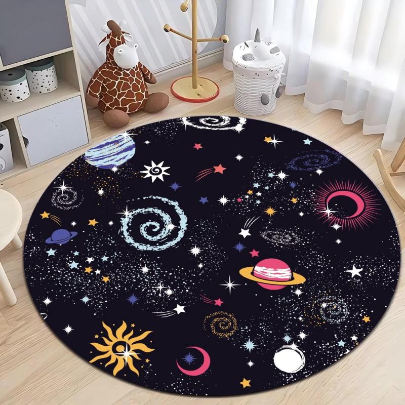 Outer Space Planet Print Round Carpet Bedroom Rug Computer Chair Swivel Floor Mat Living Room Cartoon Children's Room Floor Mat