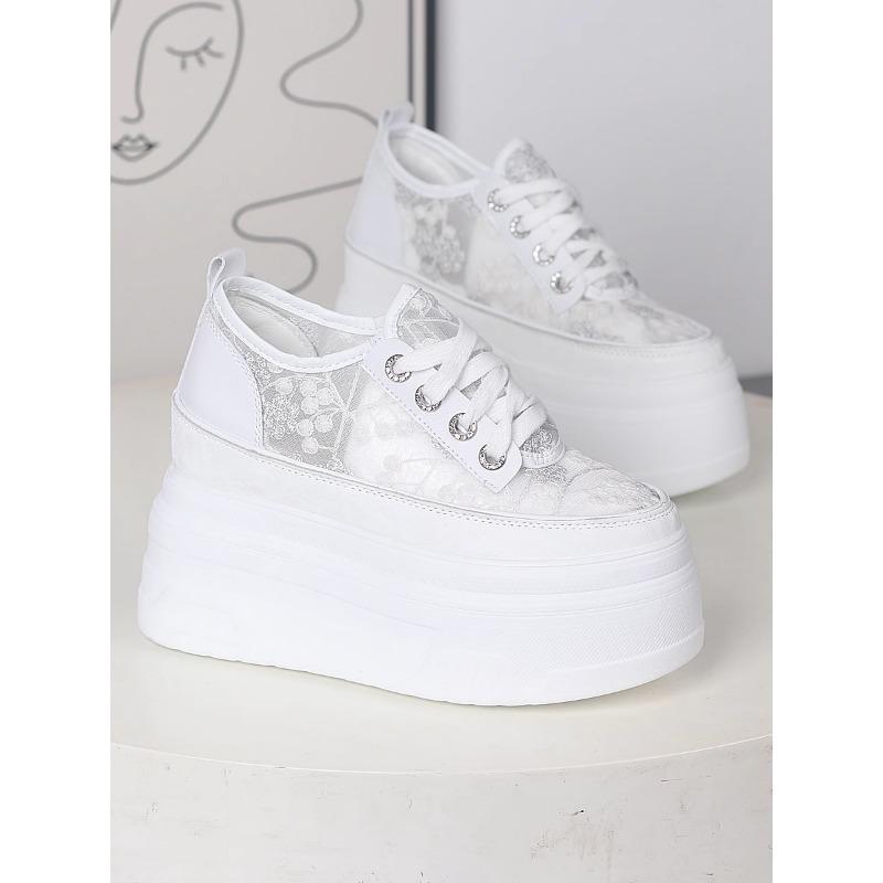 Fashion 12CM Air Mesh Microfiber Leather Summer Platform Vulcanize Women Chunky Sneaker Vulcanize Summer High Brand Comfy Shoes