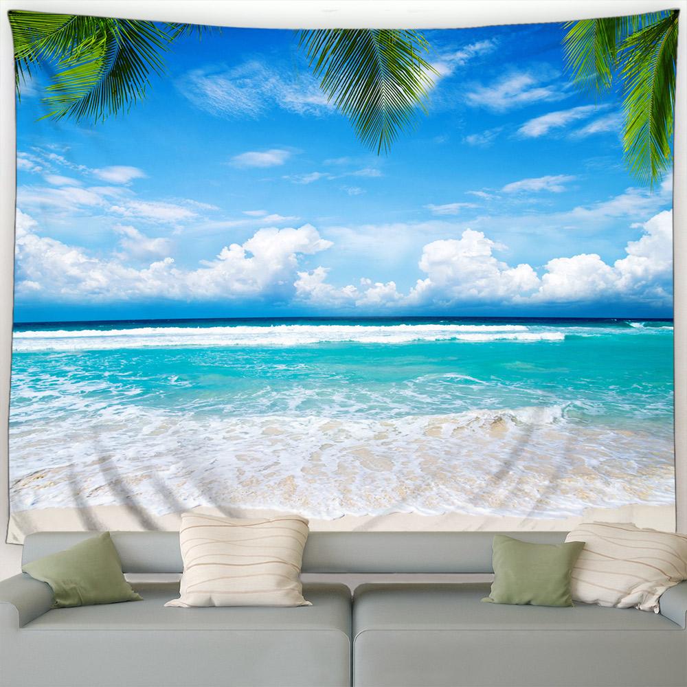 Inselstrand Wandteppich Tropische Kokospalmen Ozean Hawaiianische Naturlandschaft Garten Wandbehang Zuhause Wohnzimmer Schlafzimmer Dekoration