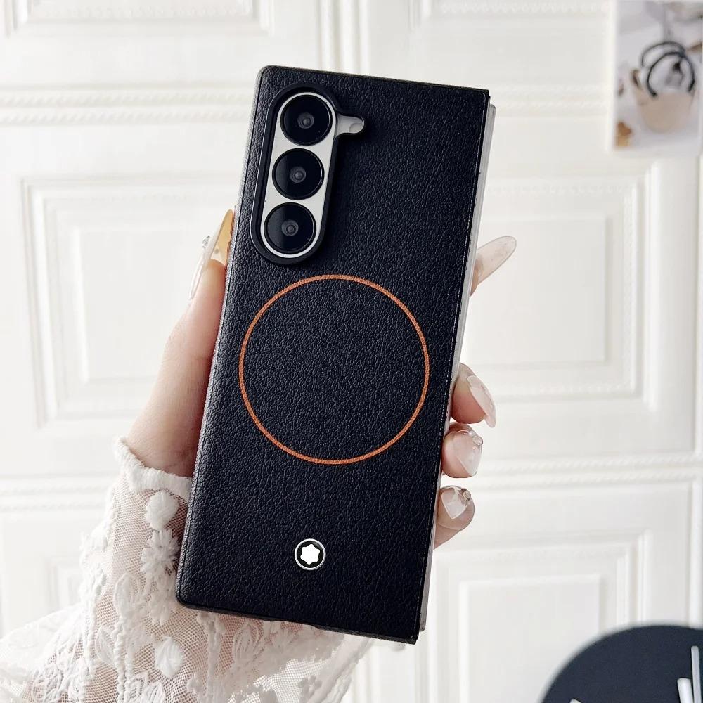 

Высококлассный деловой ультратонкий складной магнитный чехол для телефона для Samsung Galaxy Z Fold 7 6 5, защитная задняя крышка из ПУ кожи Galaxy Z Fold6 чёрный