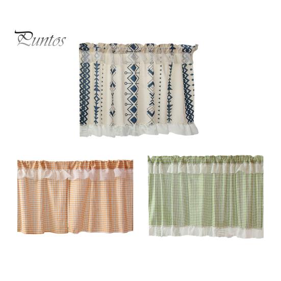 Pastoral Kitchen Curtain Plaid Short Curtain, Rod Through Top Design, Blocks Oil Smoke And Dust Simple Color Rustic for Half Windows Cabinet
