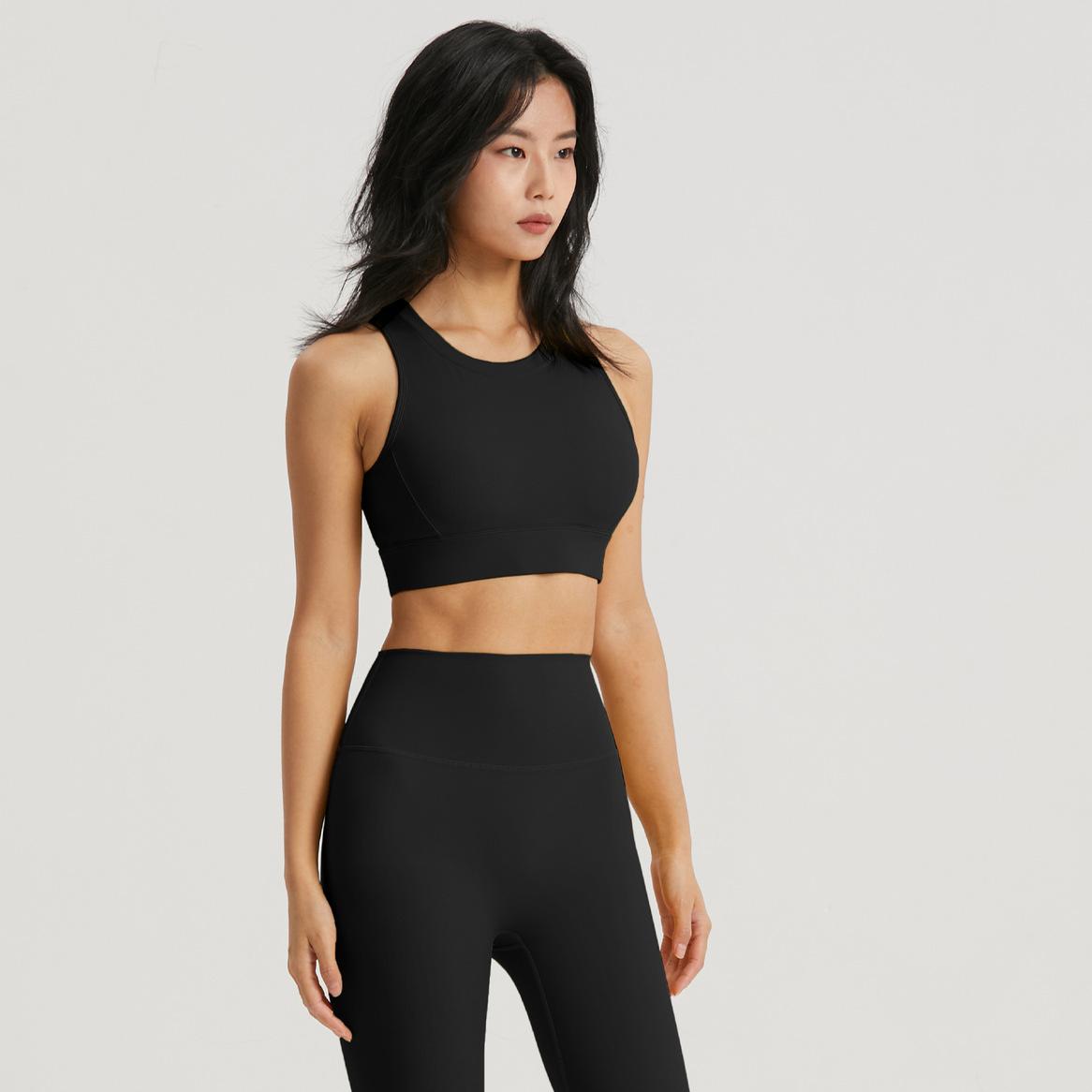 

Женский удобный лайкровый топ для йоги, противоударный бюстгальтер с полуфиксированными чашками, летний спортивный бюстгальтер для фитнеса 10 чёрный