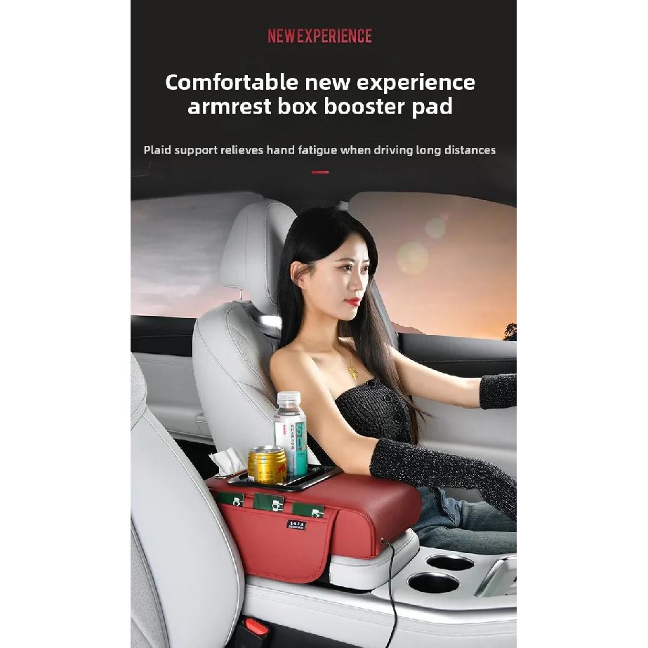 Multi-Function Car Armrest Box with USB Port - Storage Booster Pad Center Console Tissue Box And Water Cup Holder for Vehicle