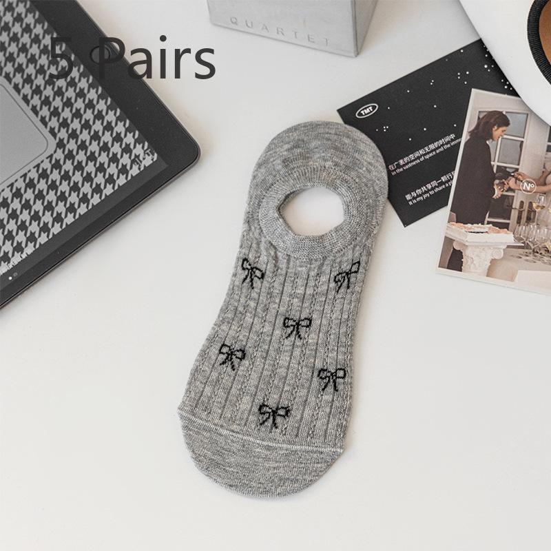 5 Paar Damen Frühling und Sommer Dünnes Netz Schleife Atmungsaktiv Flachmündig mit Niedlichen Unsichtbaren Socken