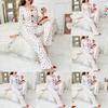 European and American Style Women's Spring and Autumn Heart Print Pajama Set Turn-Down Collar Long Sleeve Top and Long Pants 2 Piece Loungewear