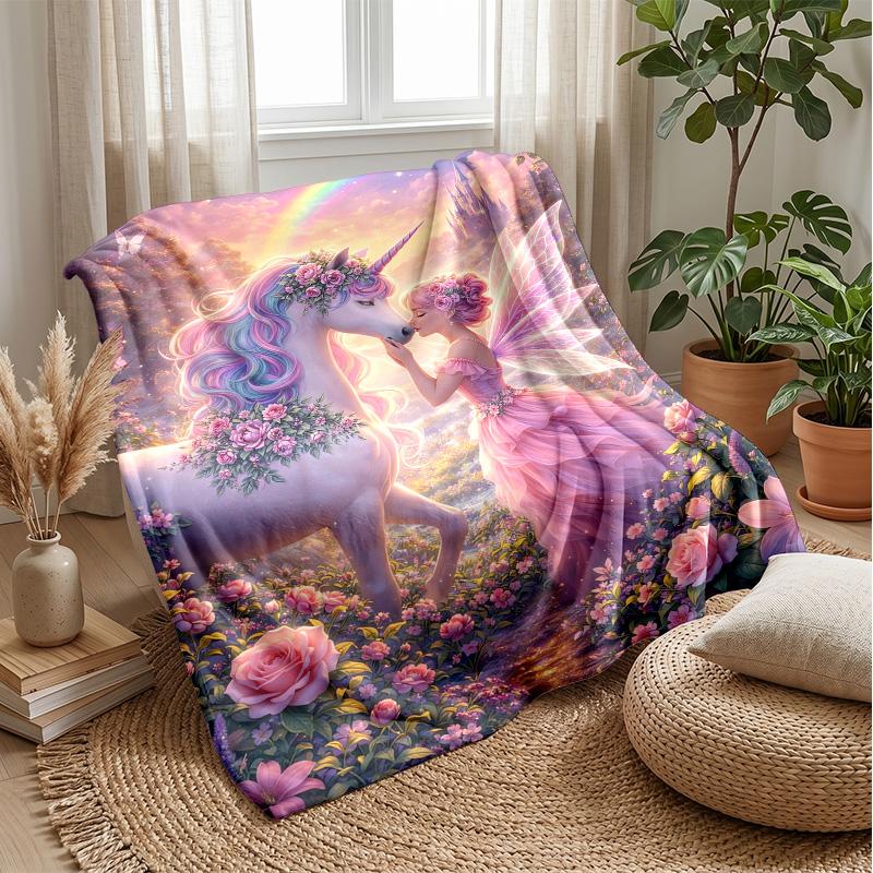 Fairy and Dragon Enchanted Night Theme blanket Lightweight Warm Flannel Blanket Decorative Throw Blanket for Home Decoration