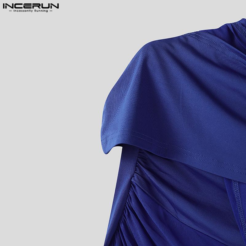 INCERUN Men Cutout Short Sleeve Irregular Patchwork Mesh Fitted T-shirts Tops