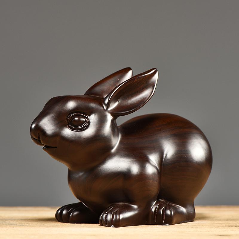 

Ebony Wood Carved Rabbit Ornament: Zodiac Rabbit Home Decoration for Living Room Entryway Display