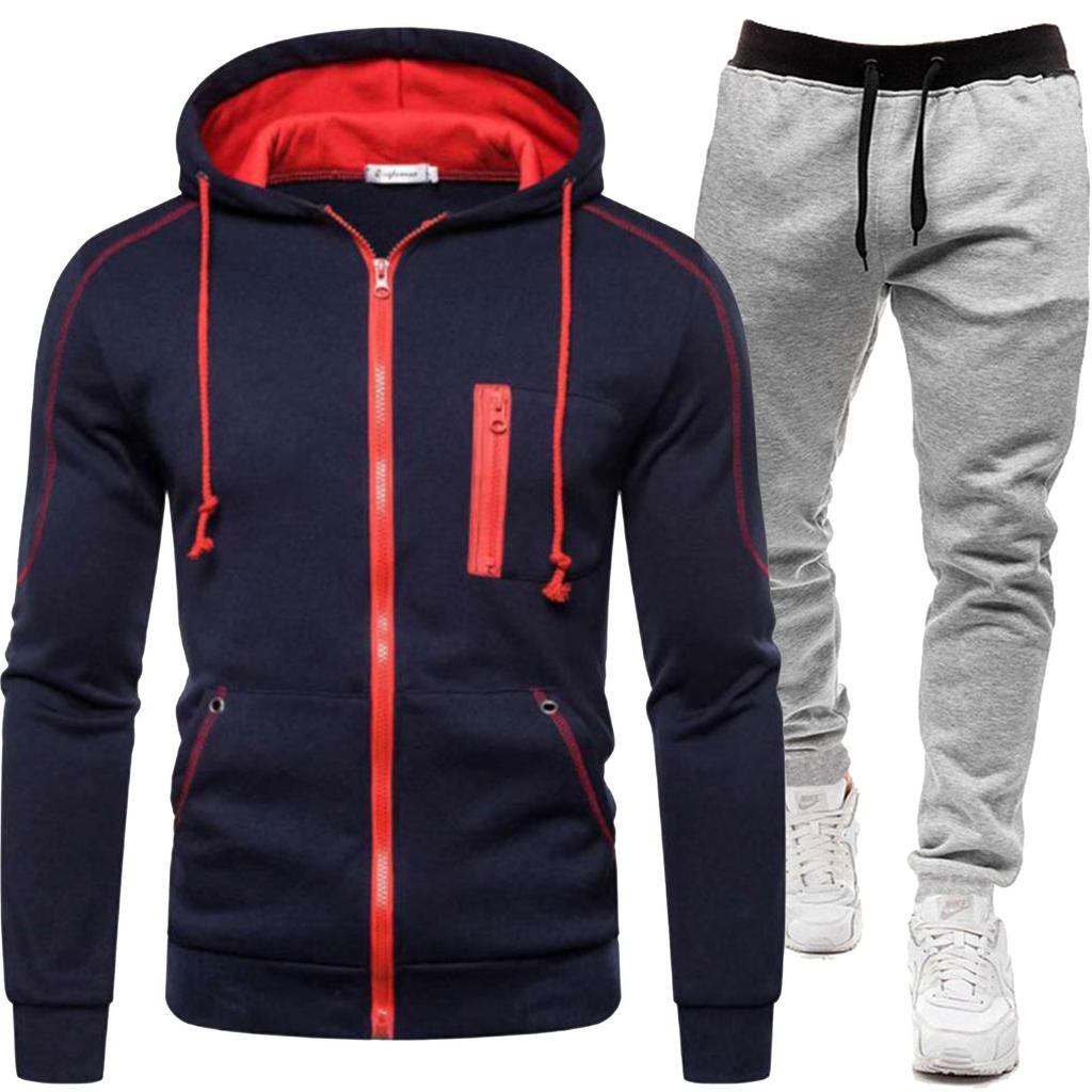 / New Men's Casual Sports Cardigan Hooded Sweatshirt Set