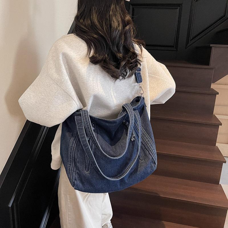 Washed Denim Bag 2025 New Large-capacity Shoulder Bag Trendy Cool Retro Portable Tote Bag Women's Work Commuter Bag