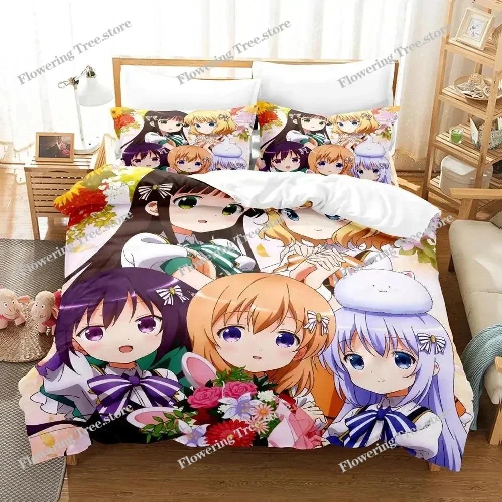 Anime Is the Order a Rabbit Bedding Set Duvet Cover Bed Set Quilt Cover Pillowcase Comforter king Queen Size Boys Adult029