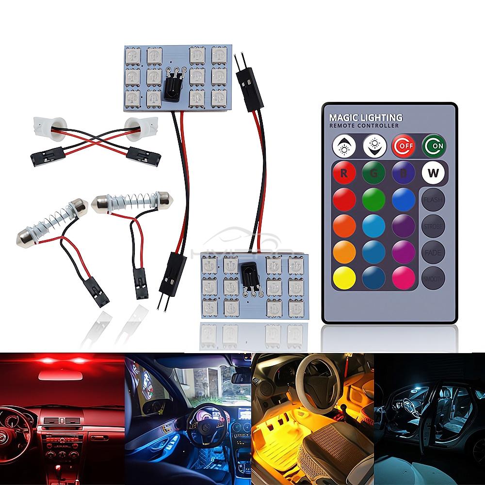 2pcs T10 LED RGB Interior 12V 5050 SMD Decorative Trunk Lamp Remote Control Multicolor Car Panel Dashboard Dome Reading Lighting