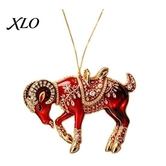 Durable Hanging Collection Acrylic Goat Christmas Tree Pendant, Decorative Ornament with Xmas Pendant Rhinestone, Golden Cord for New Year Party