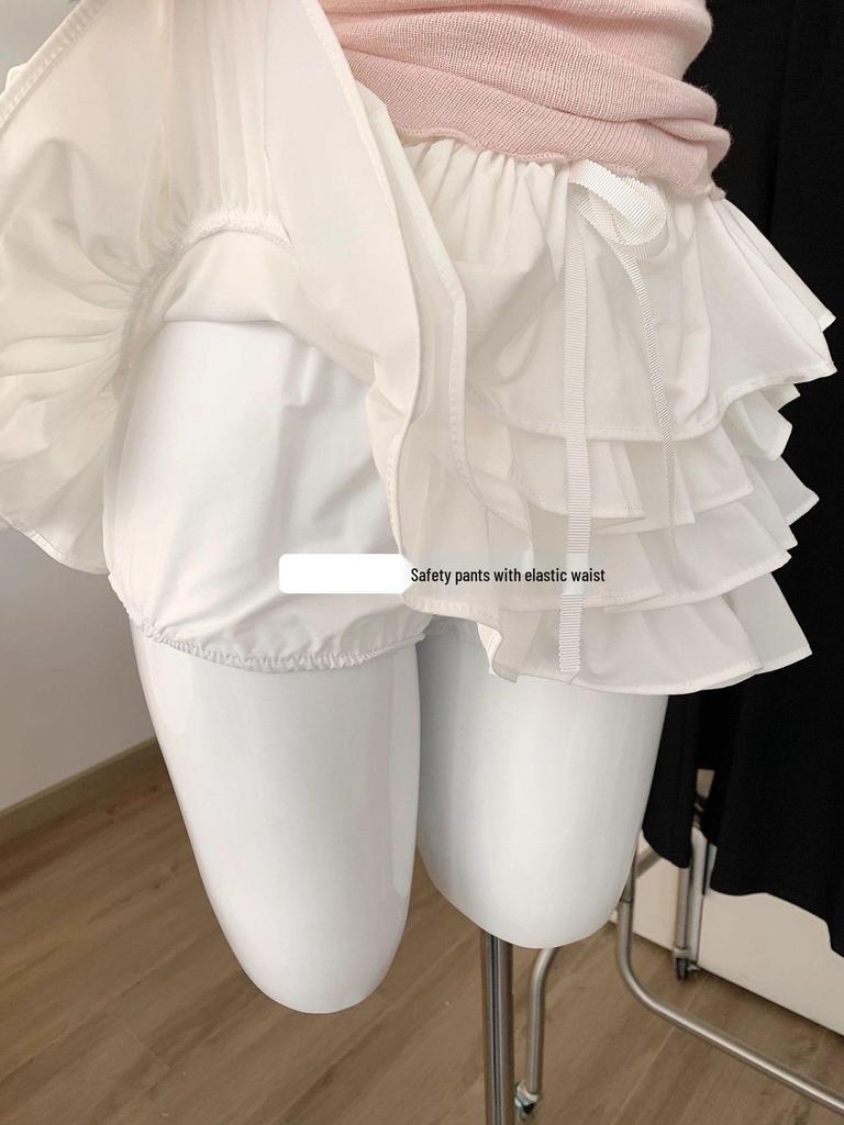Korean Style Sweet White Layered Elastic Waist Short Skirt for Women - Spring/Summer Slimming & Versatile