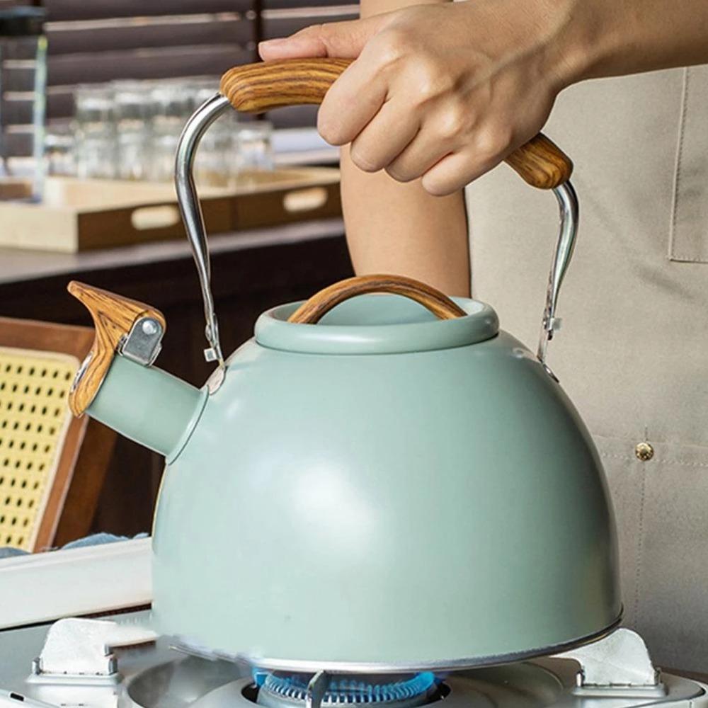 Stainless Steel Whistling Tea Kettle 3L Capacity Flat Bottom Teapot  Home Use