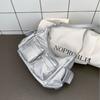 Silver multi-pocket niche design messenger bag women's solid color women's bag versatile soft leather simple shoulder bag women