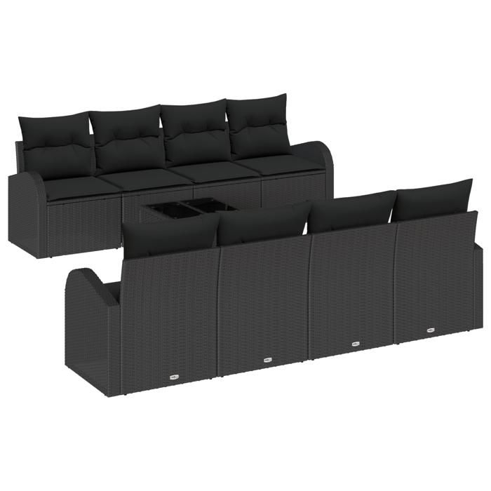 VidaXL Ensemble de Canapé de Jardin 9 Pièces avec Coussins Noirs en Rattan 3345973