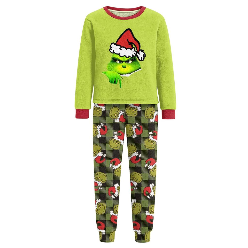 Christmas Printed Parent-child Plush Home Wear Set