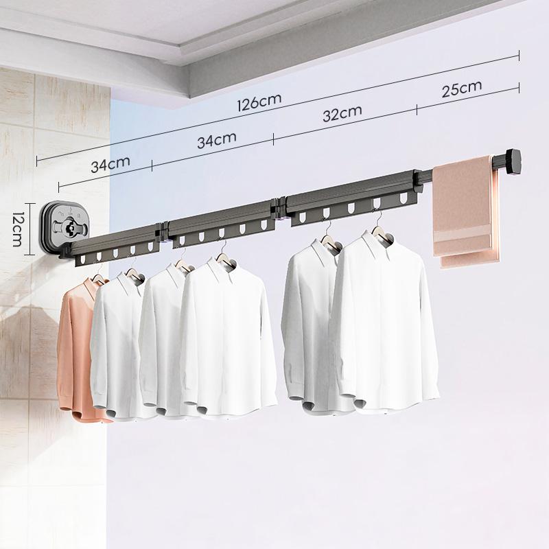 Suction Cup Balcony Folding Clothes Rack, Telescopic Drying, Indoor Drying Artifact, Hidden Clothes Rack, Bathroom Drying Pole