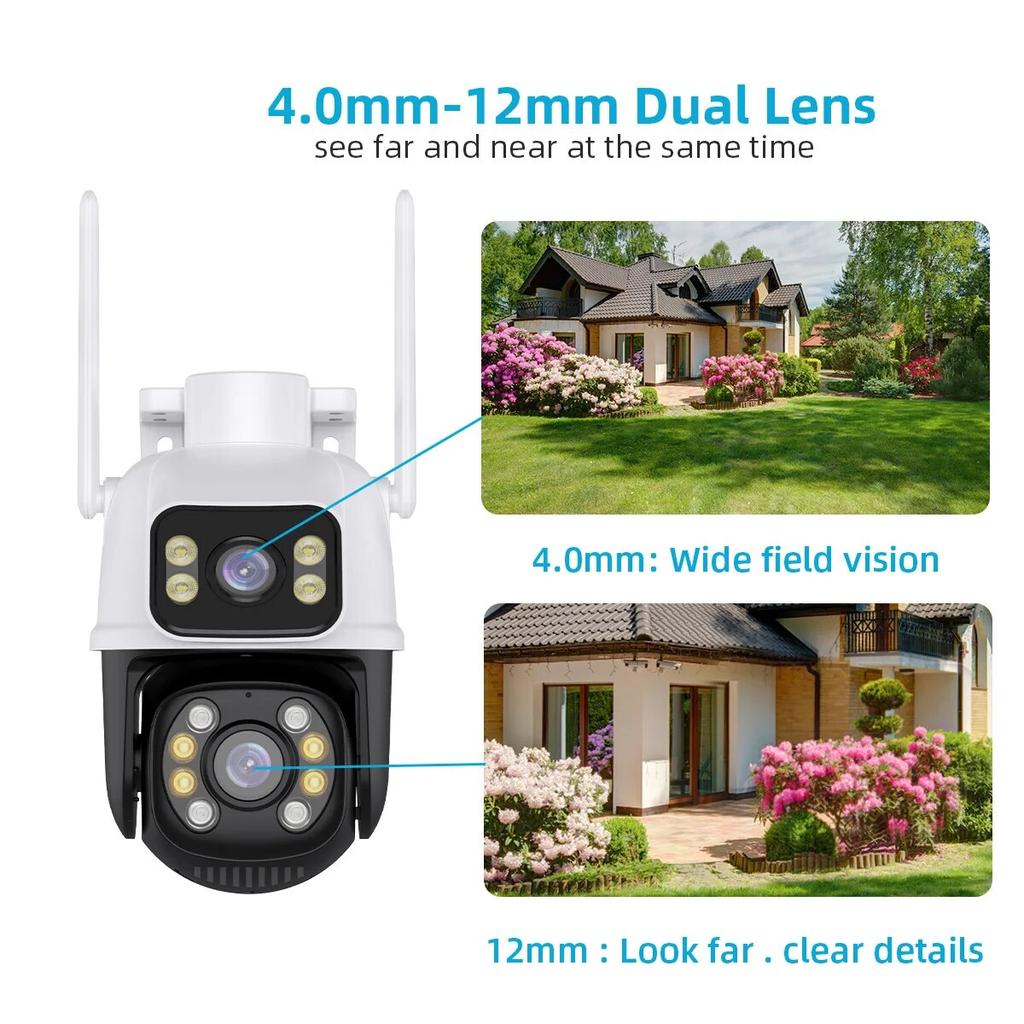 Dual Screen 8MP PTZ Wifi Camera Night Vision Surveillance IP Camera Human Detection 4MP Security Protection CCTV Outdoor