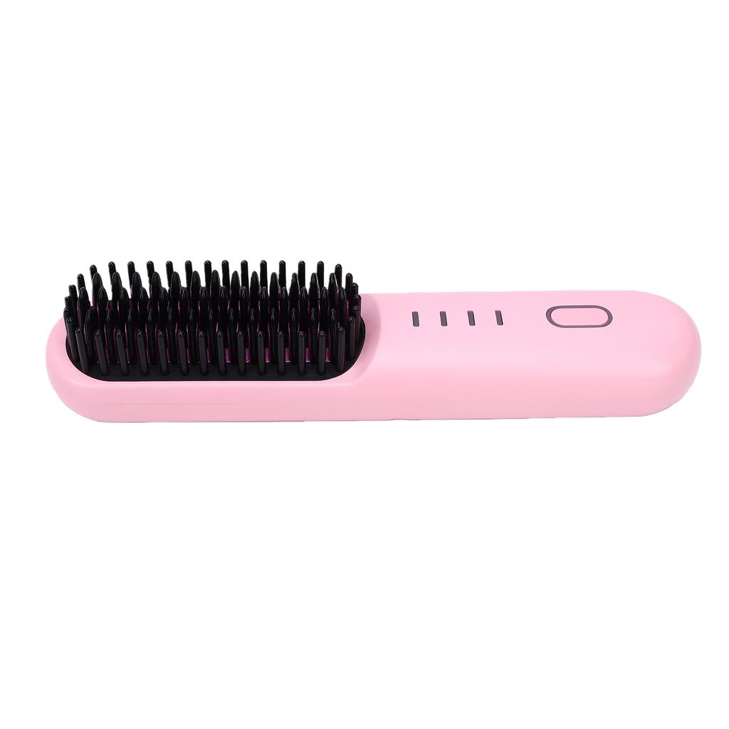 30W Cordless Hair Straightening Brush Portable Anti Scald Wide Fine Teeth Hair Straightener Curling Brush Pink