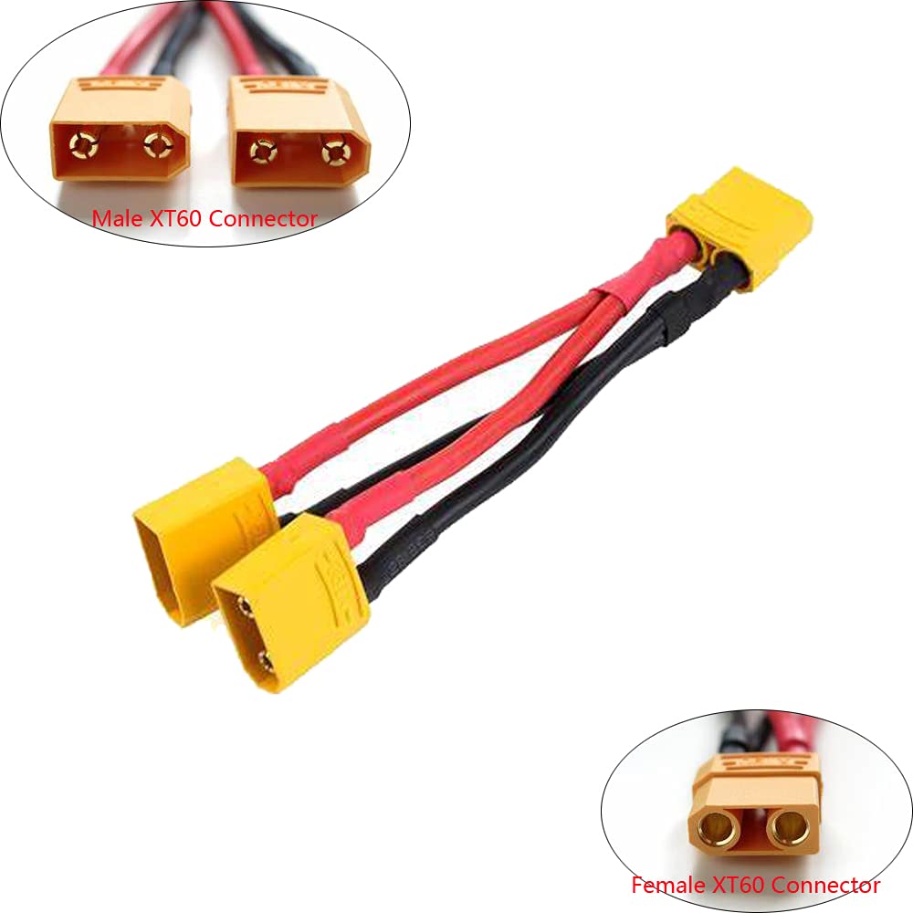 LinsyRC 2-Pack XT90 Plug Parallel Connector Cable, 1 Female to 2 Male Parallel Adapter Y Splitter for Quadcopters, Multirotors, and RC Cars (LiPo)