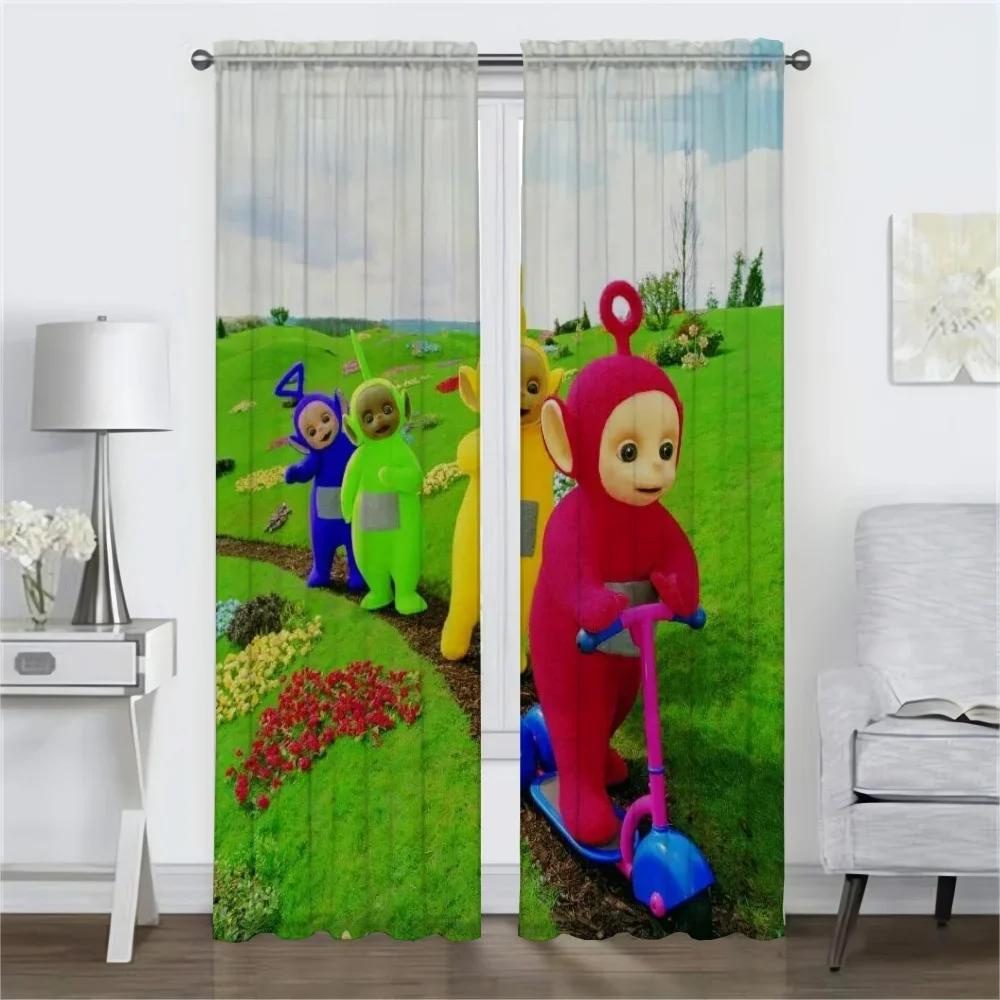 Nowoczesne zasłony do salonu 2 sztuki Rolety Teletubbies Zasłona zaciemniająca do pokoju 2 panele Dekoracja na Halloween Tiul do sypialni
