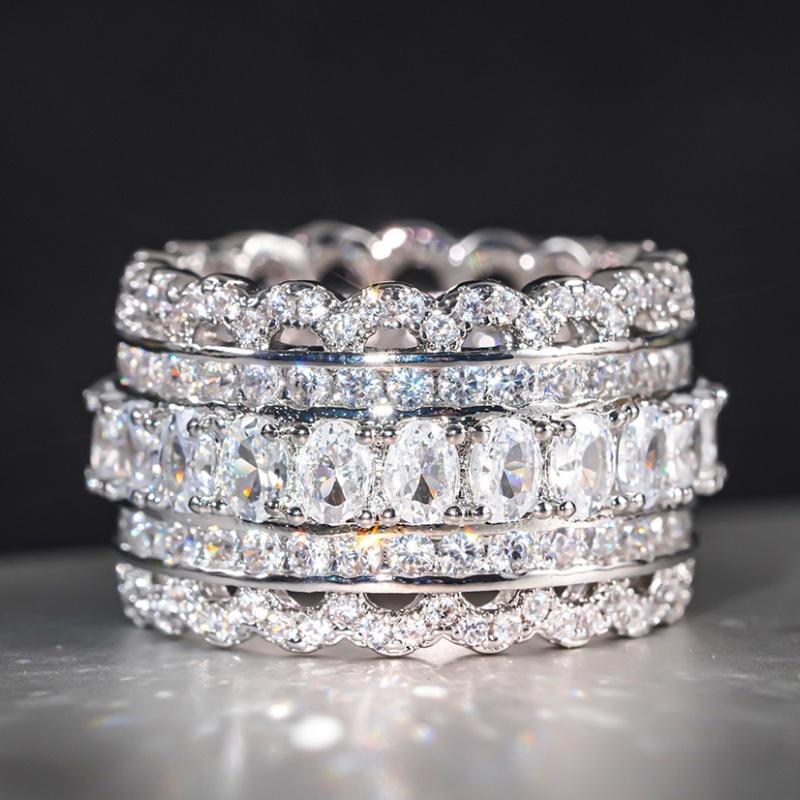 Luxury Sparking Cubic Zirconia Rings for Lady Delicate Wide Finger Accessories Charming Attractive Wedding Band Jewelry