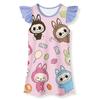 Summer new LABUBU cartoon cute children's nightdress short-sleeved ruffle edge thin digital print