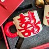 Retro Double Happiness Cup Mug Gift Box Household Ceramic Cup Festive Couple Water Cup Wedding Gift