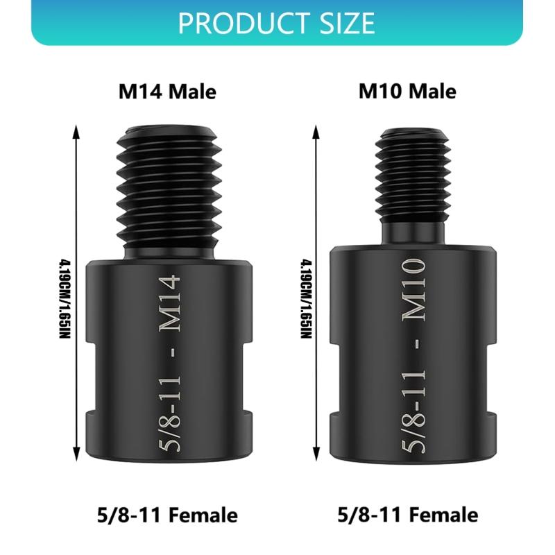 4Pieces Grinders Conversion Set Transform 5/8~11 Female Thread To M 10 M 14 Male for Various Power Tool Featuring Stable Alloy Steel Construction