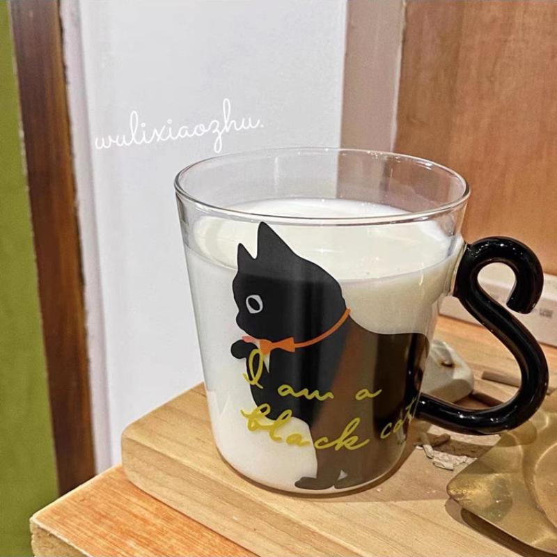 Creative Cat Transparent Glass Cup Milk Coffee Mug Tea Cup Cartoon Kitty Home Office Cup For Fruit Juice