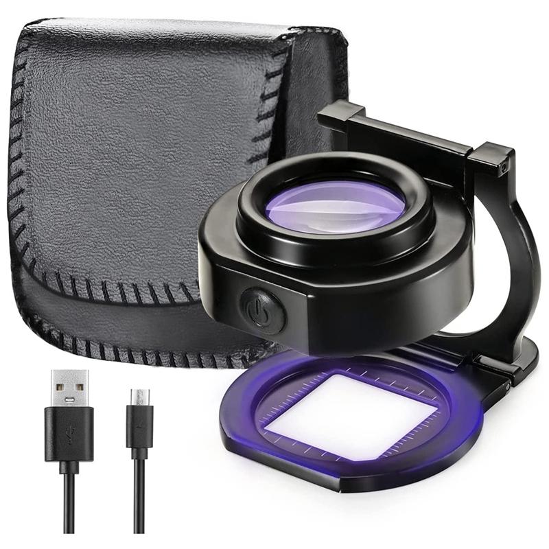 HOT SALE 25X Loupe Magnifier With 6 Light, USB Three-Folding Desktop Portable Metal Eye Loupe Scale Sewing Magnifing Glass
