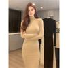 Fashion and Foreign Spice Girl Semi-turtleneck Long-sleeved Dress Women's Spring New Slim and Thin Inner Hip-wrapped Long Skirt
