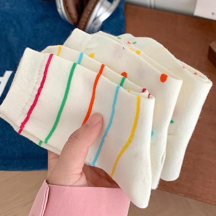 Farbe Punkte Reine Baumwolle Socken Damen Mittelhohe Socken Tide Mädchen Japanische Weiße Strümpfe