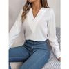Women's Fall and Winter Elegant Solid Color Layered V-neck Long-sleeved Shirt