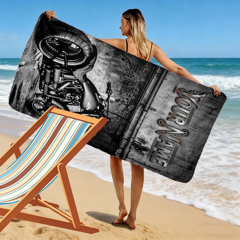 Serviette de plage personnalisée avec impression de motos, grande serviette douce à séchage rapide pour la plage, le camping, la natation