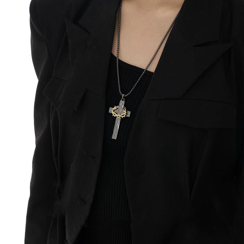 1Pc/Pair Hip Hop Thorns Cross Necklace For Women Men Personalized Cross Pendant Earrings Niche Sweater Chain Jewelry Gifts