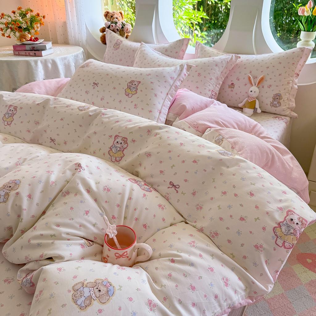 Small fresh pastoral cotton printing four-piece series bed sheet family student dormitory four-piece set