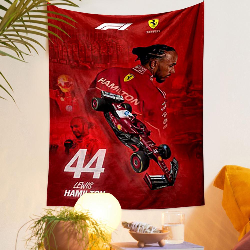Fabric Wall Tapestry Lewis Hamilton 44 Ferrari Red Vertical Racing Wall Decor