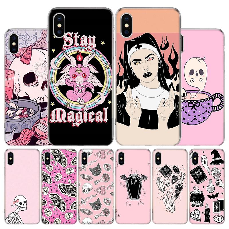 Pink Cat Skull Sorceress Witch Phone Case For iPhone 11 12 13 Mini 14 15 Plus 17 Air 16 Pro Max 16E 7 8 SE 2020 Customized Print