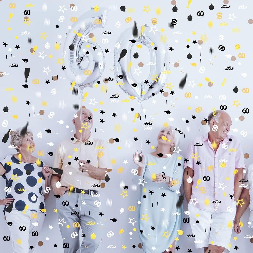 3000 Pieces Happy Birthday Number 60 Confetti - Black Gold Silver Party Decorations for Cake, Table Scatter, Anniversary (60th Style)