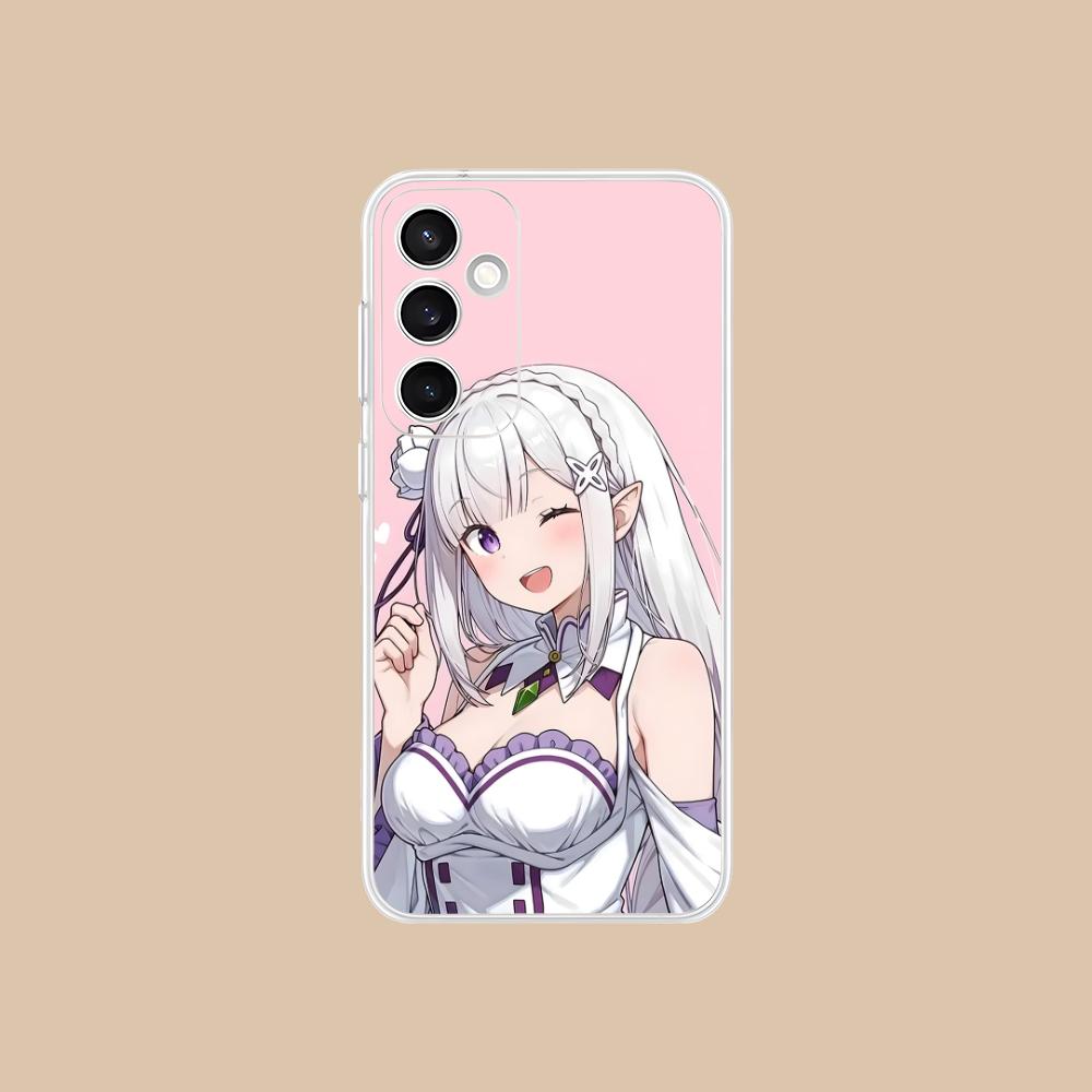 ReZero Emilia Waifu Mobile Phone Case for Samsung Galaxy S25 S24 S23 S22 S21Plus FE Ultra Clear Colorful Cover Pretty Luxury