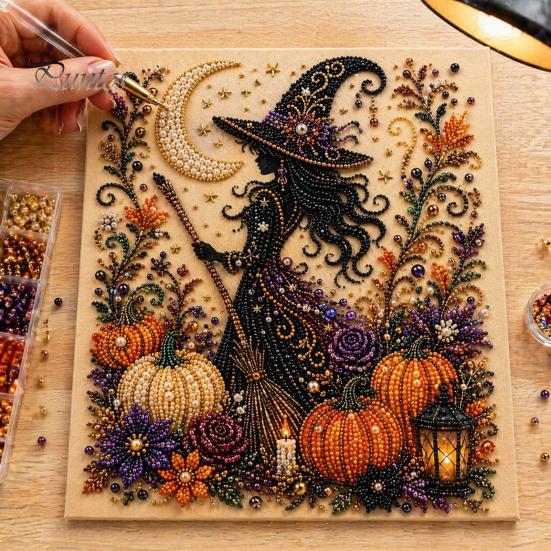 Handmade Holiday Gift Ideas Halloween Faux Pearl Art DIY Kit, Spooky Cute 3D Beads Painting Crafts, Creative Home Decor Projects Gothic Ghost Pumpkin