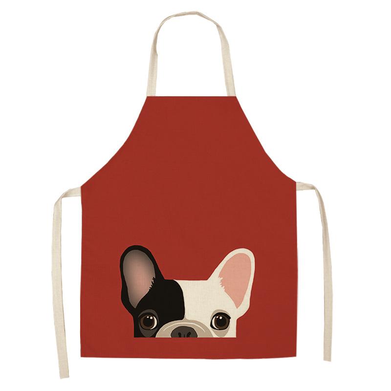 1 Stück niedliche Cartoon-Hundekatze bedruckte Küchenschürzen aus Baumwolle und Leinen für Zuhause, Küche, Backen, Café, Reinigungszubehör