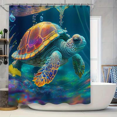 Beachy Blue Sea Turtle Shower Curtain Waterproof Fabric Print Home Decor Bathroom Decorations Size 180X240cm