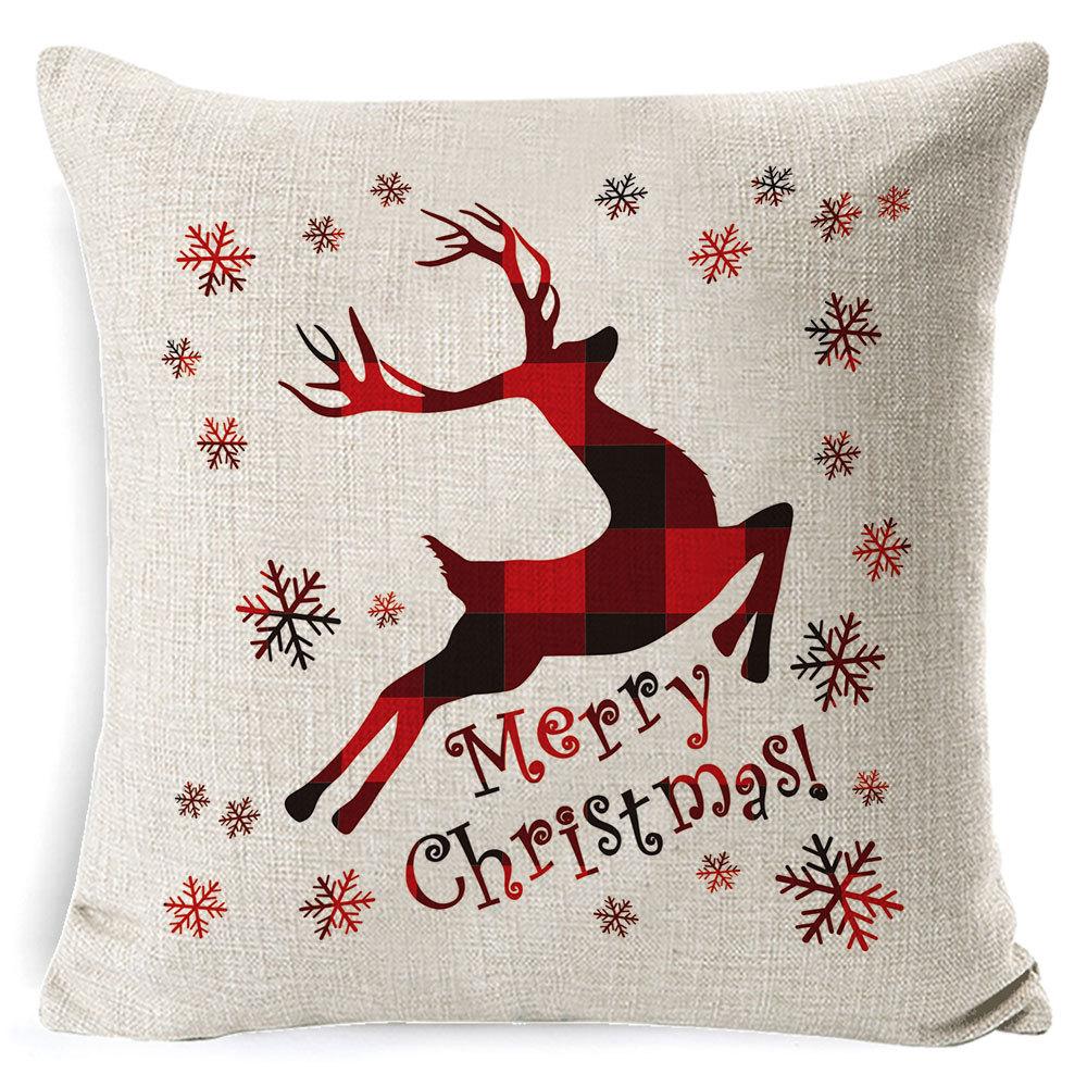 Christmas Pillow Cover Home Sofa Cushion Elk Letter Print Cushion Cover Christmas Atmosphere